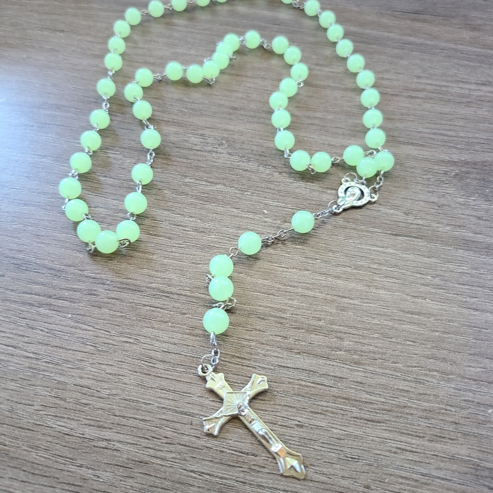 Glow in the dark rosary necklace, rosary, cross, religious, unisex rosary